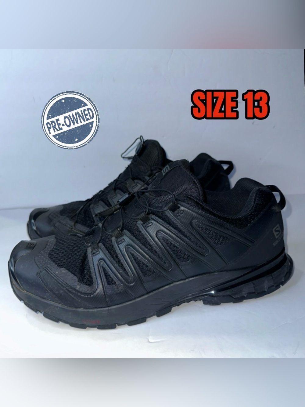 Salomon XA PRO 3D V8 Black Low Top Outdoor Trail Running Shoes 409874 Mens Sz 13